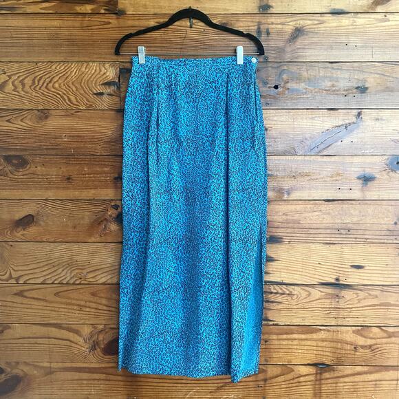 Central Falls blue leopard maxi skirt with slit size 8 - Picture 1 of 5